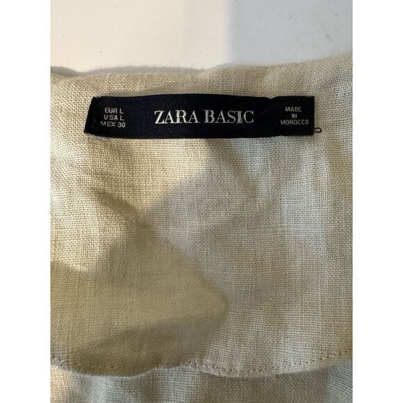 Zara Stone Linen Puff Sleeve Dress Bloggers Size Small Large Summer Boho - Picture 5 of 6